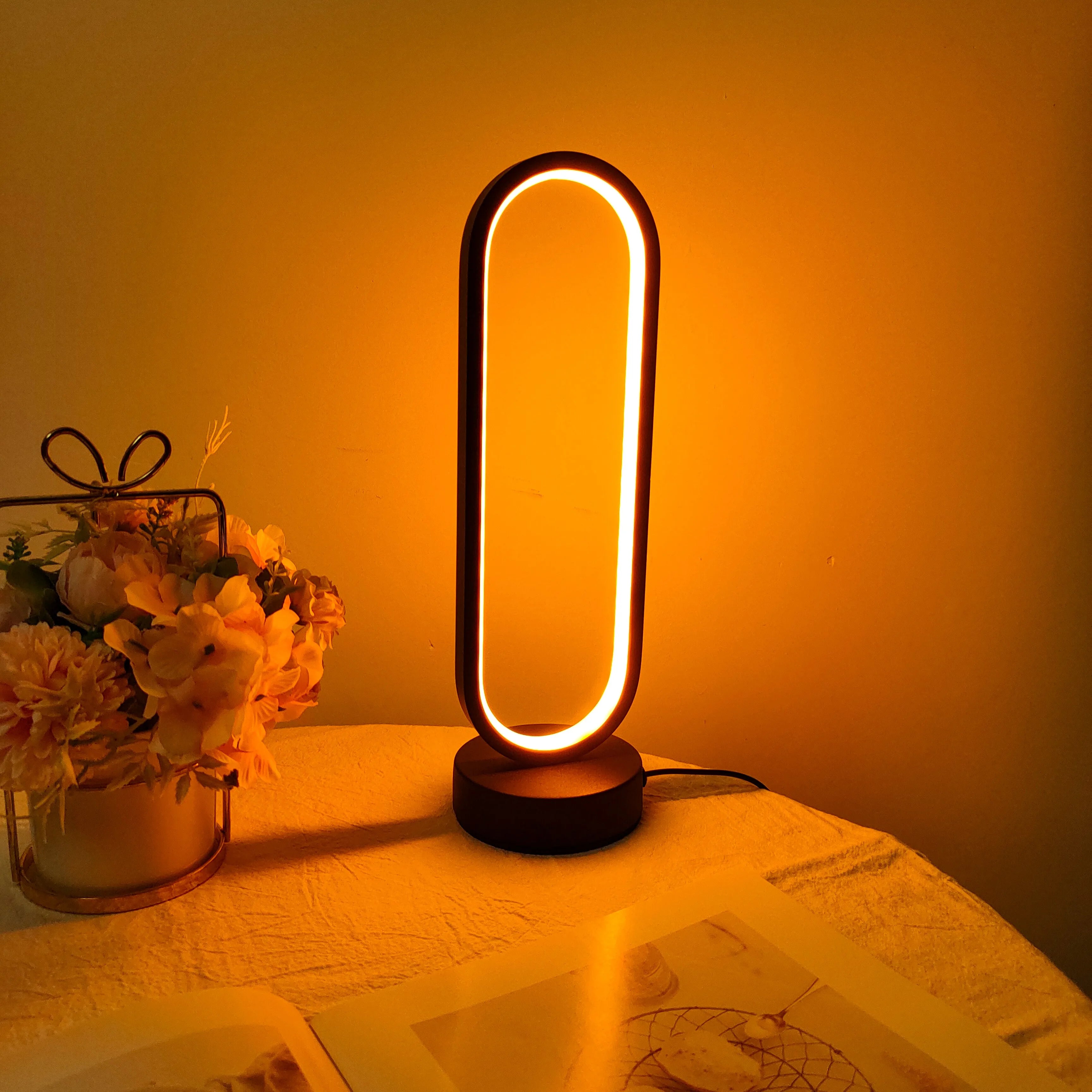LED Ring Lamp with Three-Color Dimming for Bedroom and Living Room Night Light